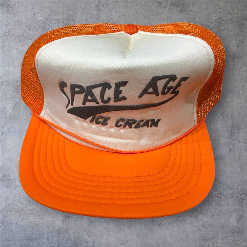 Gate Way Vintage 80s Space Age Ice Cream Orange White Mesh Trucker Hat Men's OS